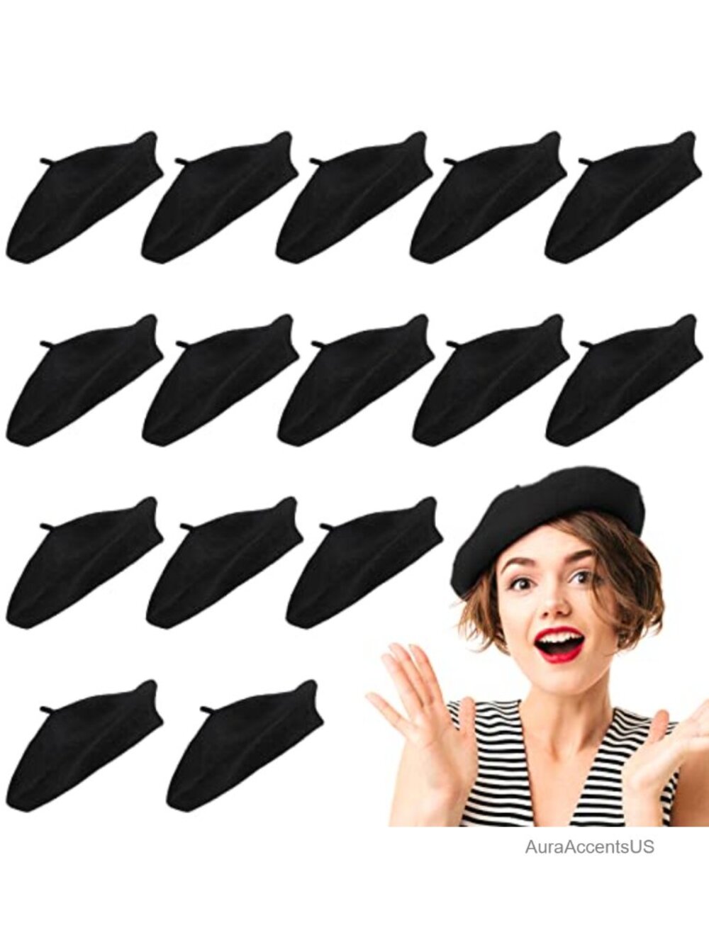 15 Pc Wool Beret French Artist Cap Winter Beanie for Women